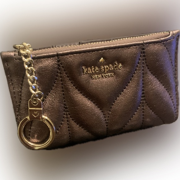 Kate Spade Briar Lane Bronze Quilted Metallic Leather Mikey Keychain Card Wallet - Picture 4 of 12